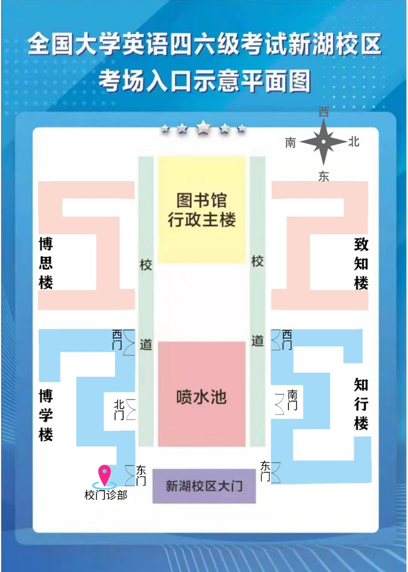 附件2:全国大学英语四六级考试新湖校区考场入口示意平面图
